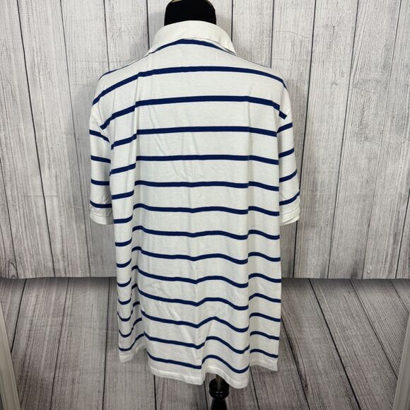 Polo Ralph Lauren Men’s 4XLT White & Navy Striped Cotton Short Sleeve Pony Polo - Picture 3 of 6